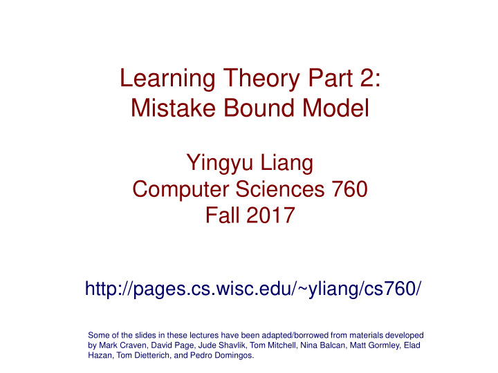 learning theory part 2