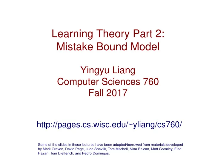 learning theory part 2