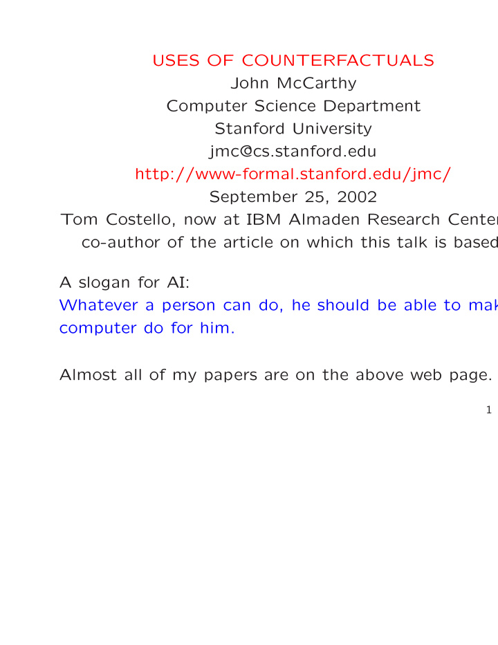 uses of counterfactuals john mccarthy computer science