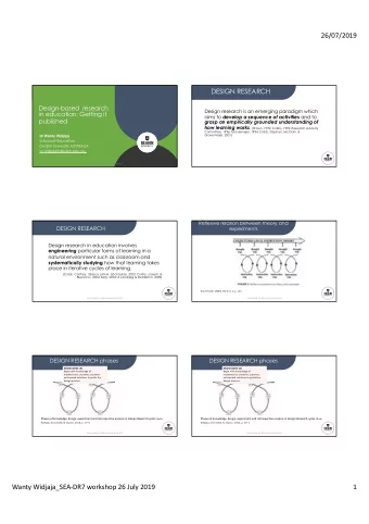 26/07/2019  DESIGN RESEARCH  Design-based  research  Design research is an emerging paradigm which