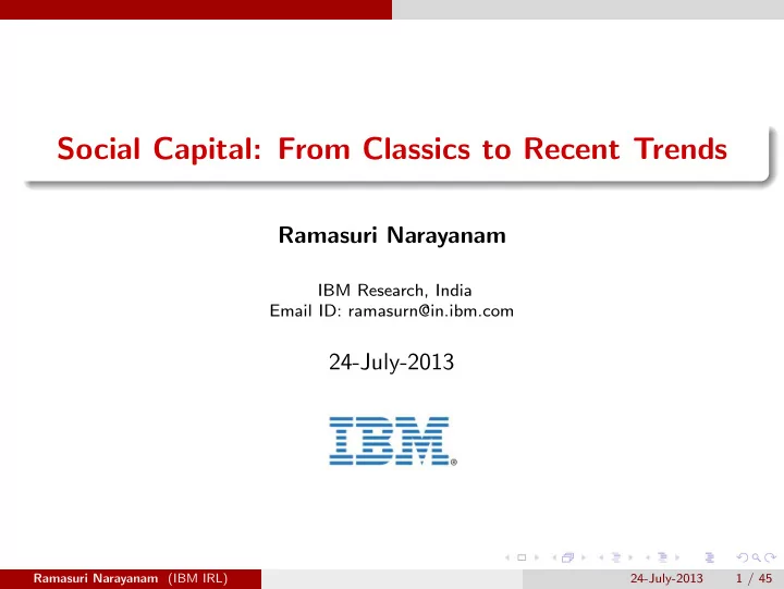 social capital from classics to recent trends