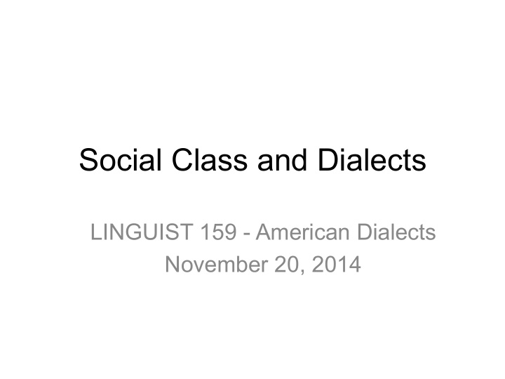 social class and dialects