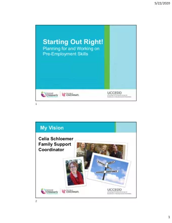 Starting Out Right!  Planning for and Working on  Pre-Employment Skills  1  My Vision  Celia