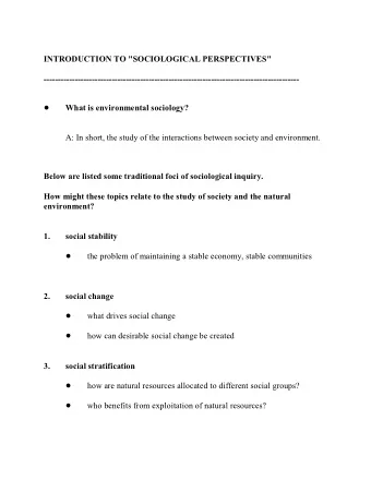 INTRODUCTION TO &quot;SOCIOLOGICAL PERSPECTIVES&quot;