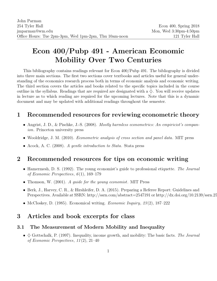 econ 400 pubp 491 american economic mobility over two