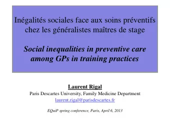 Ingalits sociales face aux soins prventifs  chez les gnralistes matres de stage  Social