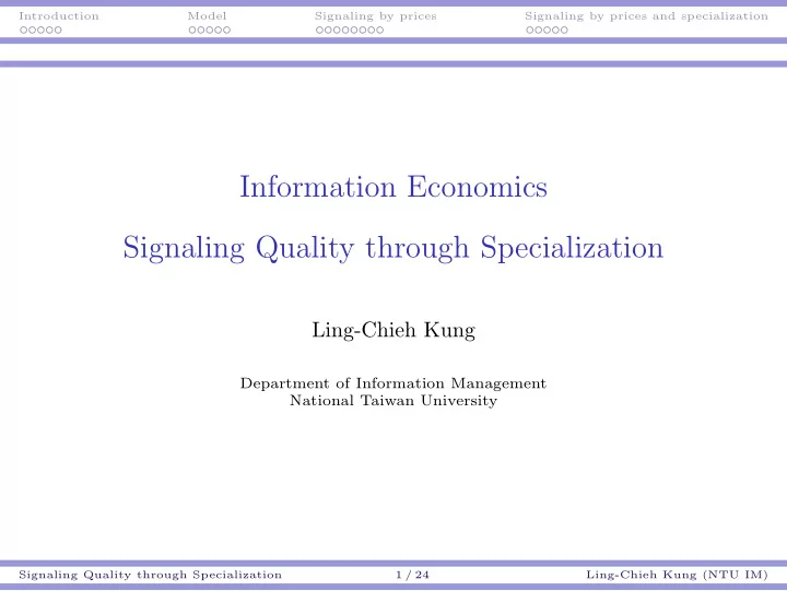 information economics signaling quality through