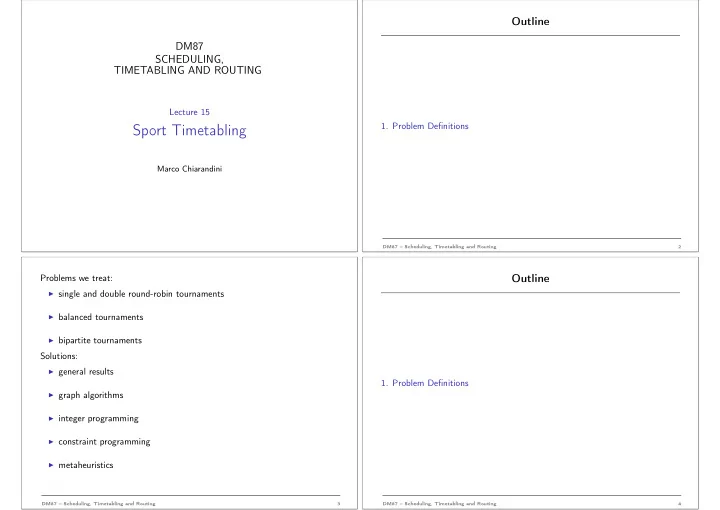 sport timetabling