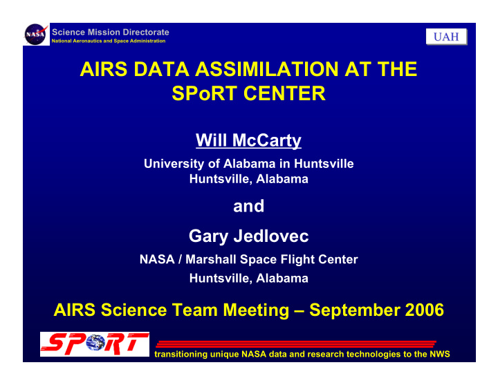 airs data assimilation at the sport center
