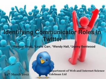 Twitter 1 Ramine Tinati, 1 Leslie Carr, 1 Wendy Hall, 2 Jonny Bentwood 1 Department of Web and