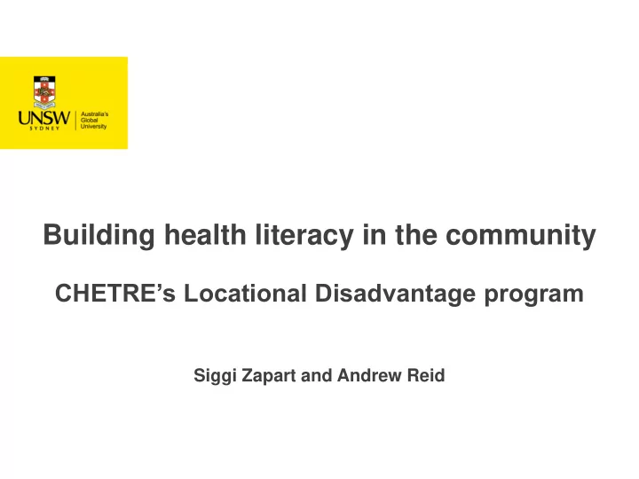 building health literacy in the community