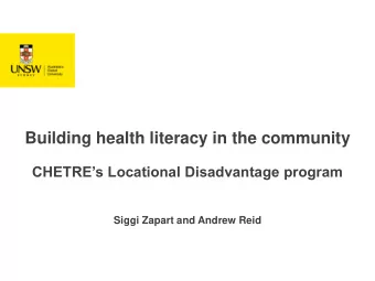Building health literacy in the community  CHETREs Locational Disadvantage program  Siggi Zapart