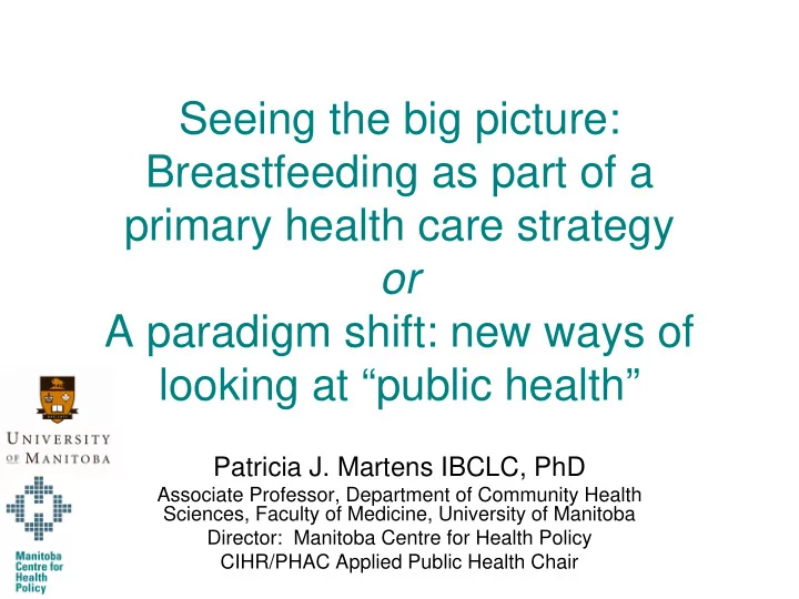 seeing the big picture breastfeeding as part of a primary