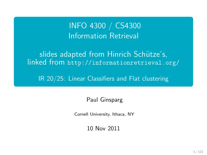 info 4300 cs4300 information retrieval slides adapted