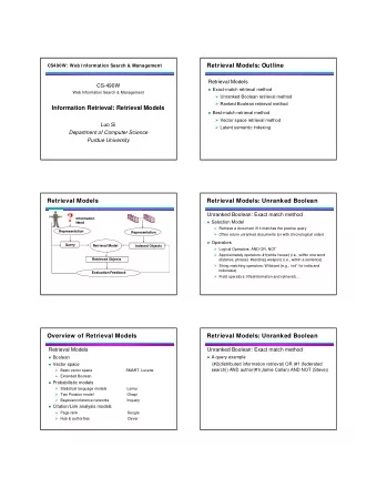 Retrieval Models: Outline  CS490W: Web I nformation Search &amp; Management  Retrieval Models