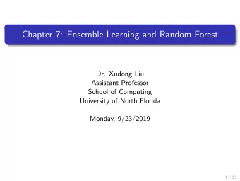 Chapter 7: Ensemble Learning and Random Forest  Dr. Xudong Liu  Assistant Professor  School of
