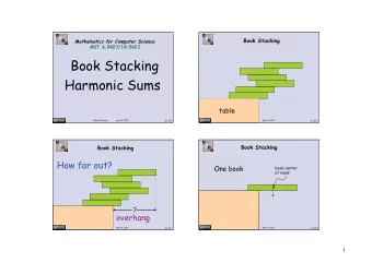 Book Stacking  Harmonic Sums  table  Albert R Meyer,             April 6, 2012  Albert R Meyer,