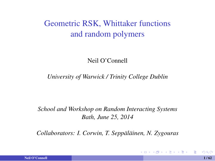 geometric rsk whittaker functions and random polymers