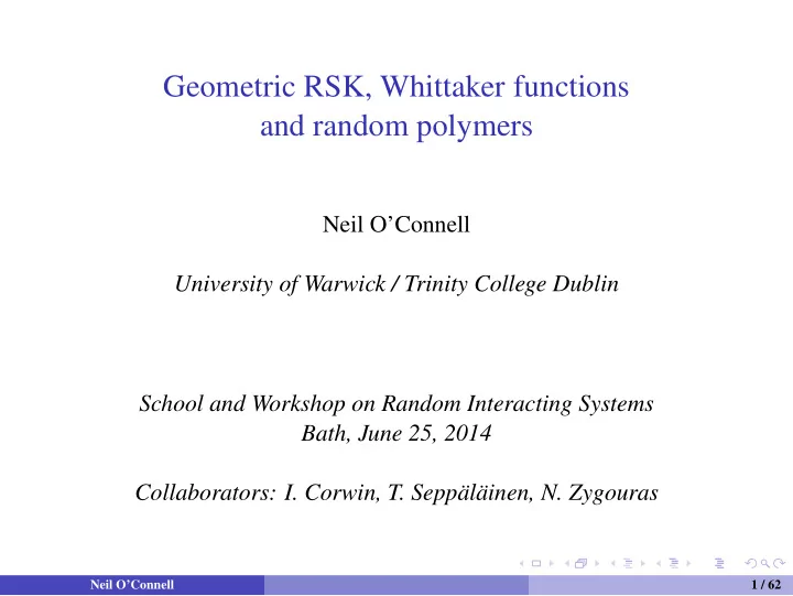 geometric rsk whittaker functions and random polymers