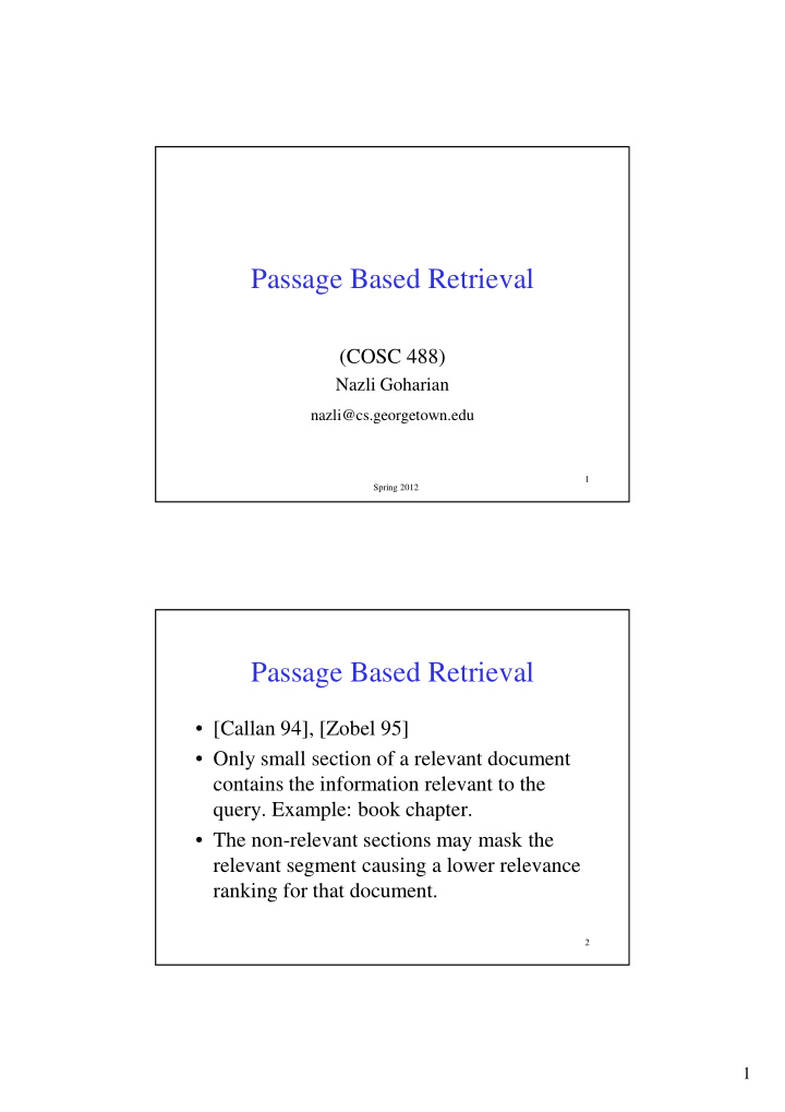 passage based retrieval