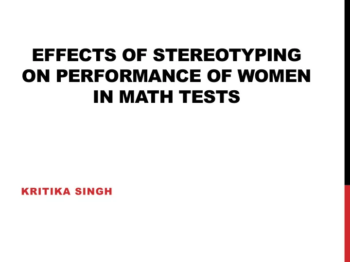effects of stereotyping on performance of women in math