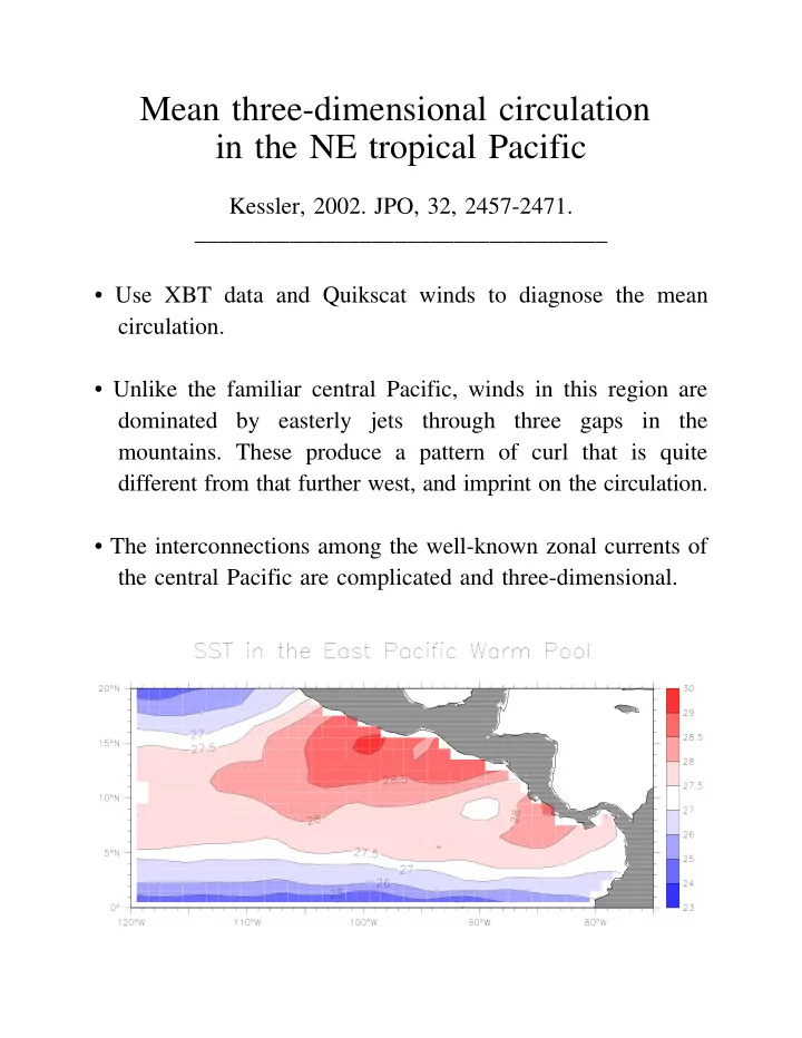 mean three dimensional circulation in the ne tropical