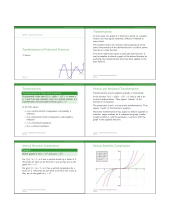 Transformations  MHF4U: Advanced Functions  In most cases, the graph of a function is similar to a