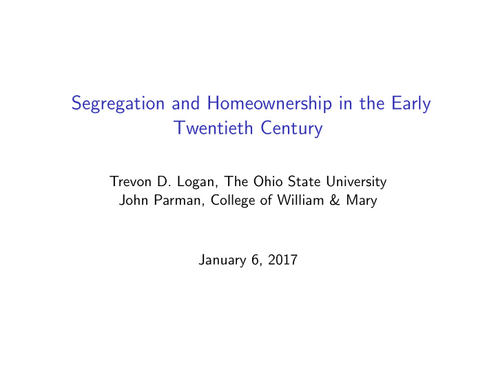 segregation and homeownership in the early twentieth