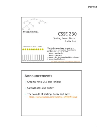 Sorting Lower Bound  Radix Sort  Radix sort to the rescue  sort of  After today, you should