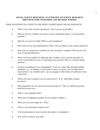 1  SOCIAL SURVEY RESEARCH: AN OVERVIEW OF SURVEY RESEARCH  PRINCIPLES FOR CONSUMERS AND DECISION