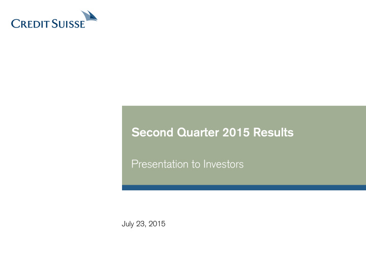 second quarter 2015 results