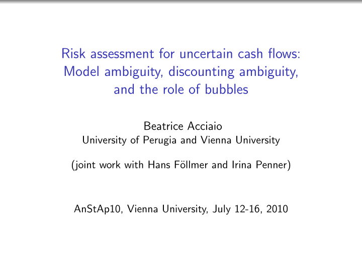 risk assessment for uncertain cash flows model ambiguity