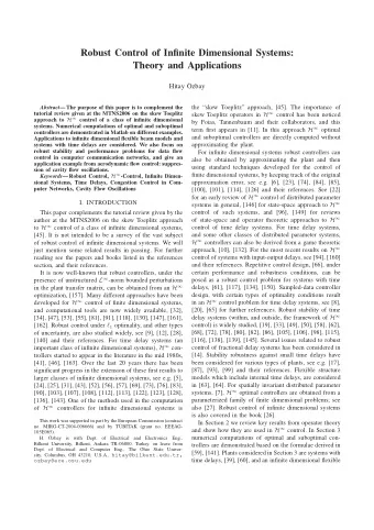 Robust Control of Infinite Dimensional Systems:  Theory and Applications  Hitay   Ozbay Abstract