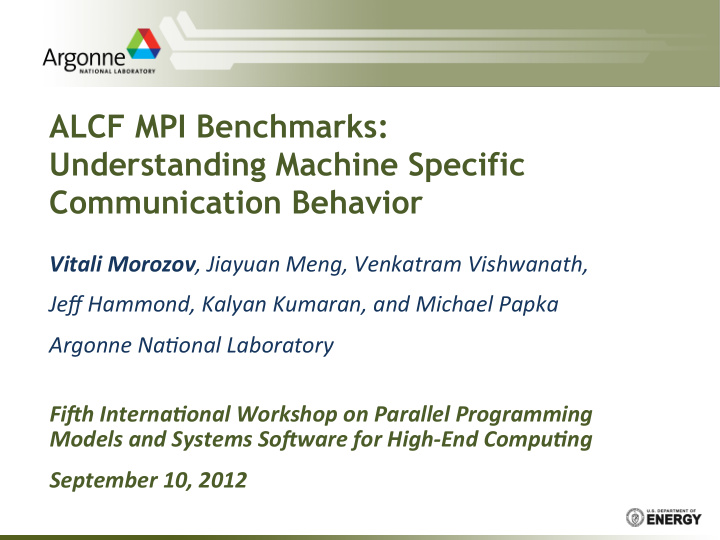 alcf mpi benchmarks understanding machine specific