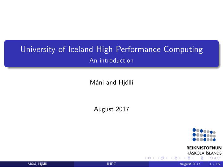 university of iceland high performance computing