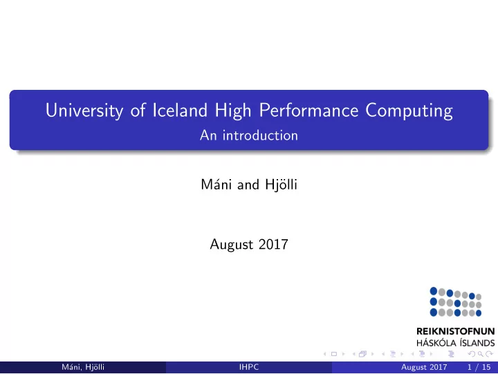 university of iceland high performance computing