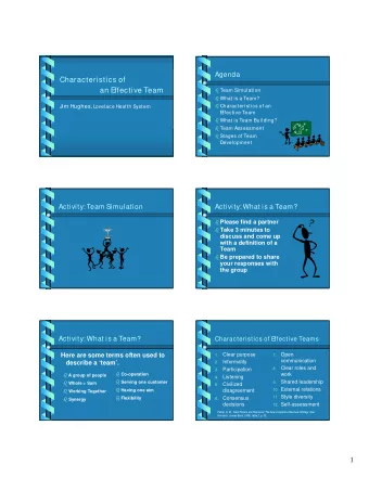 Characteristics of  an E  ffective Team  Team Simulation  What is a Team? Jim Hughes,