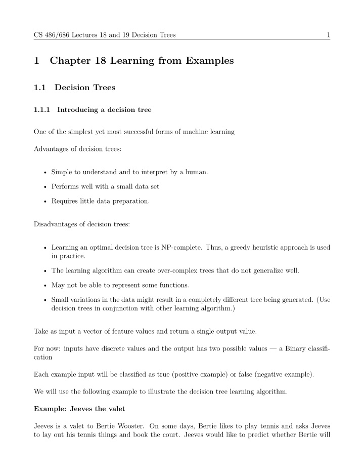 chapter 18 learning from examples 1