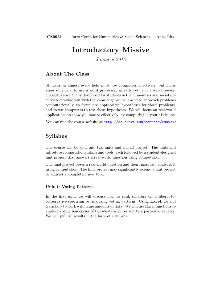 introductory missive