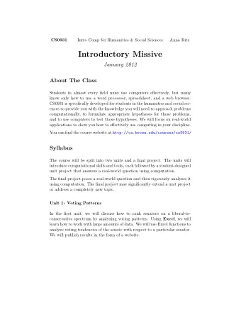 Introductory Missive  January 2012  About The Class  Students in almost every field must use
