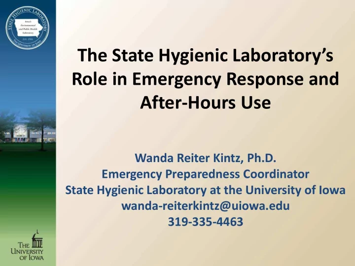the state hygienic laboratory s role in emergency