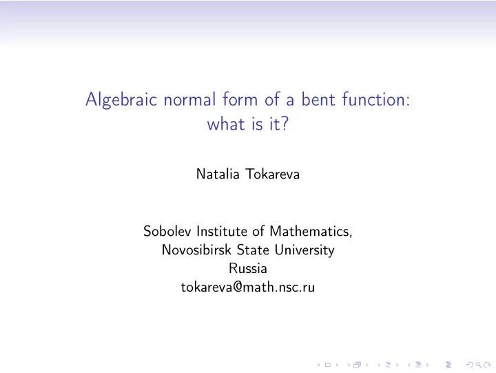 algebraic normal form of a bent function what is it