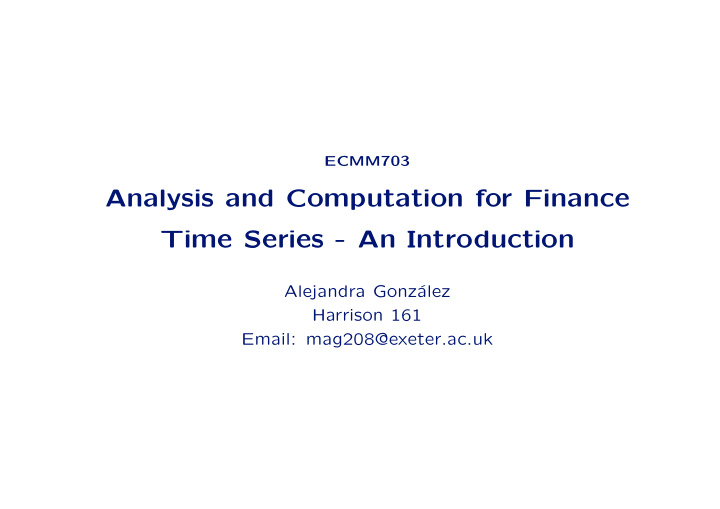 analysis and computation for finance time series an
