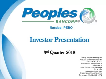 Investor  In  estor Pr  Prese  esentation  ntation 3 rd Quart  arter  er 20  2018  18  Filed by