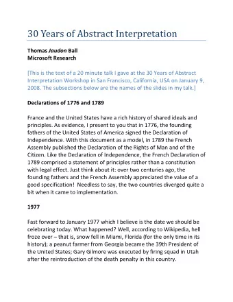 30 Years of Abstract Interpretation Thomas Jaudon Ball  Microsoft Research  [This is the text of a