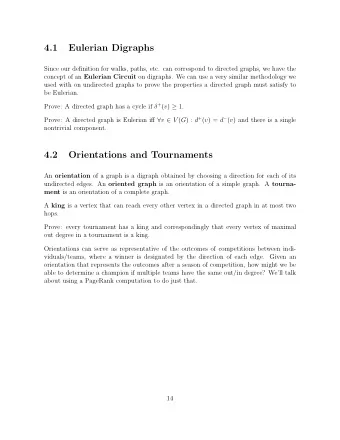 4.1  Eulerian Digraphs  Since our definition for walks, paths, etc. can correspond to directed