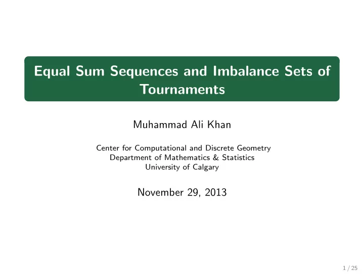 equal sum sequences and imbalance sets of tournaments