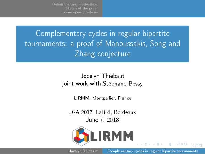 complementary cycles in regular bipartite tournaments a