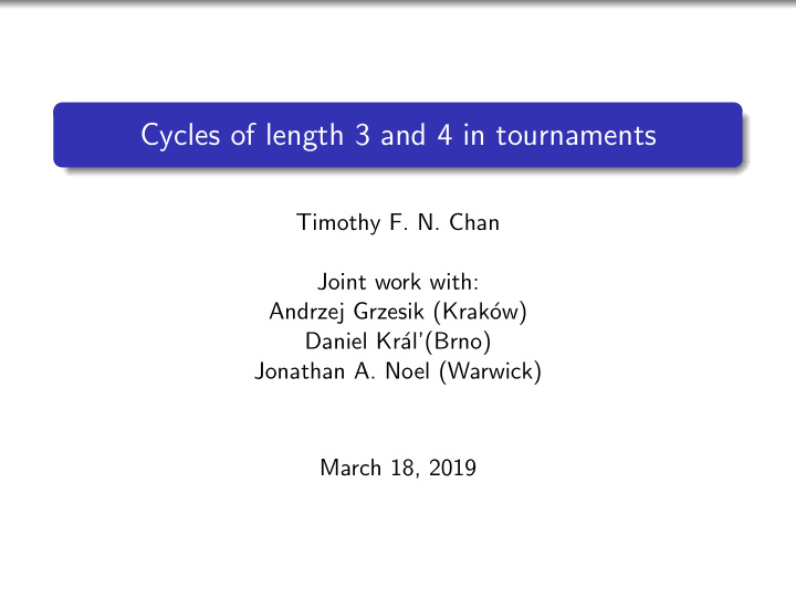 cycles of length 3 and 4 in tournaments