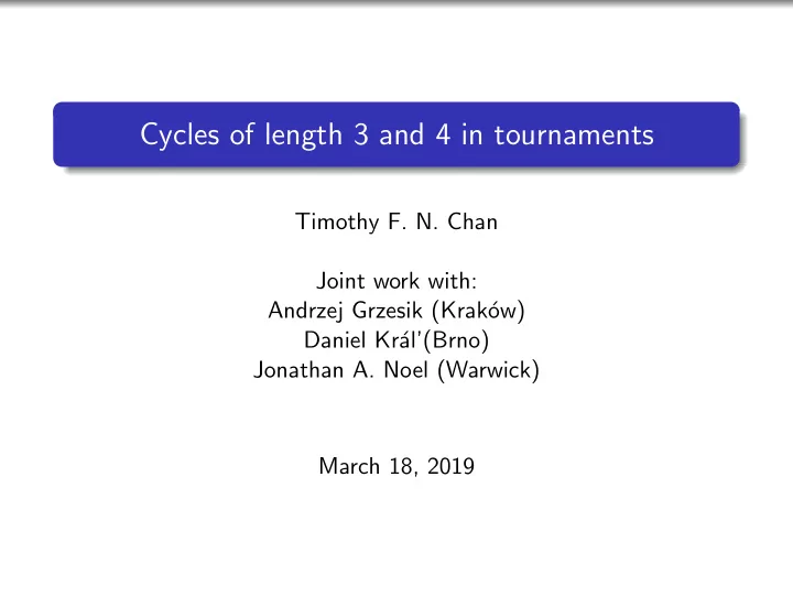 cycles of length 3 and 4 in tournaments